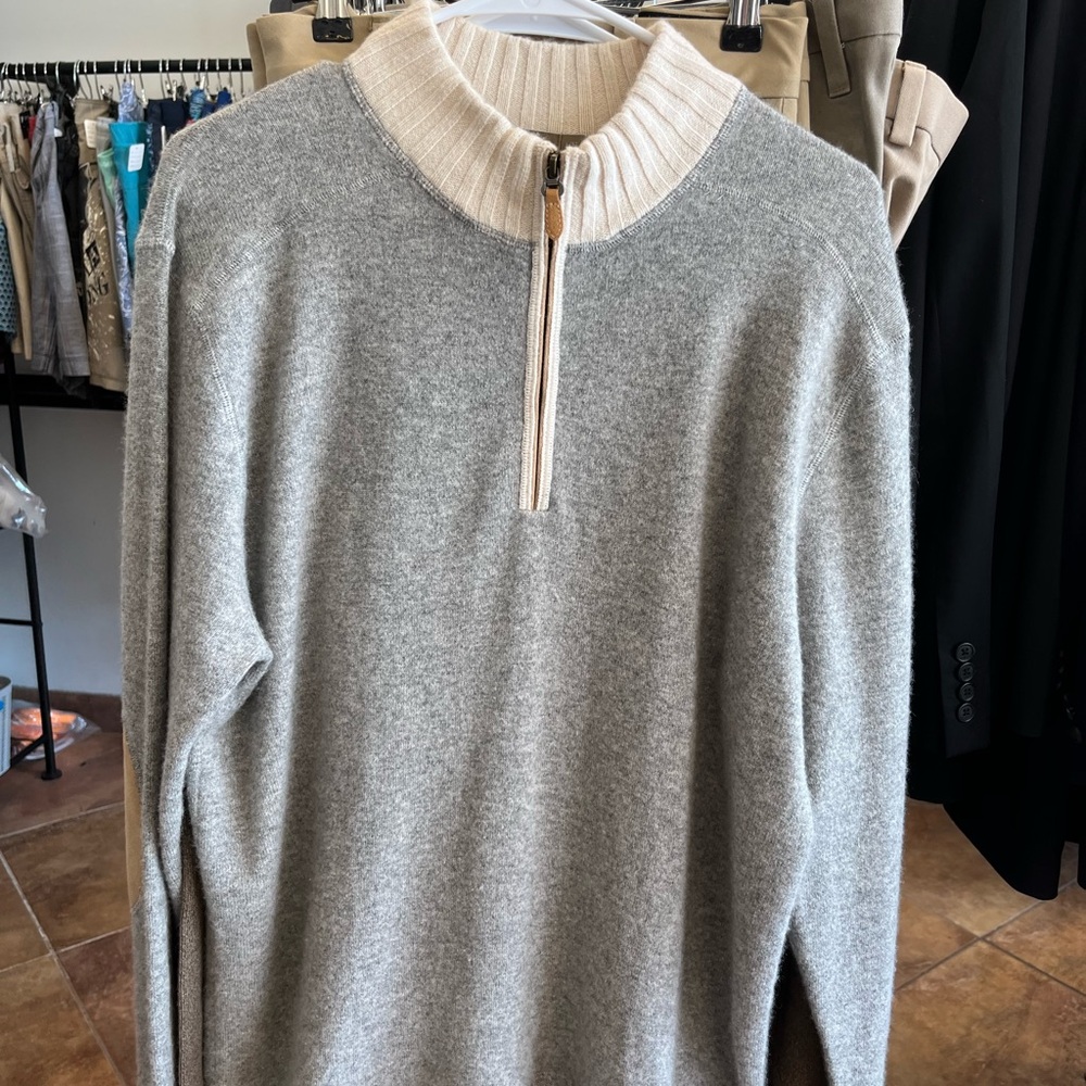 Raffi mens Cowl Neck Sweater in Gray and Cream